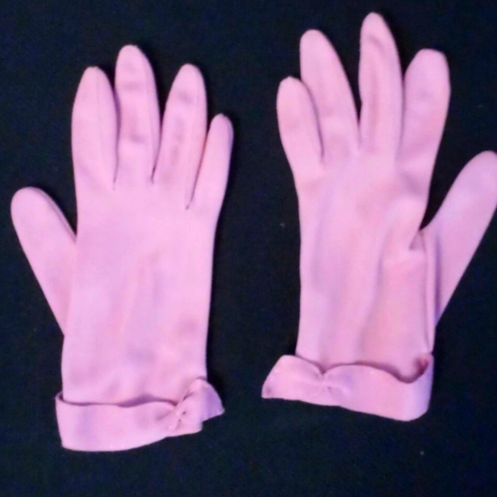 VTG VINTAGE 50's 60's Elegant Handmade Pink Women's Gloves with Bow XS Cotton
